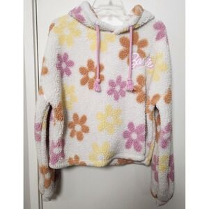 Barbie Daisy Sherpa White Hoodie Pullover Embroidered Size Large‎ Cozy 70s